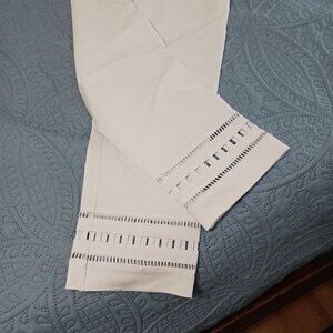 White pull on cropped pants with cutouts